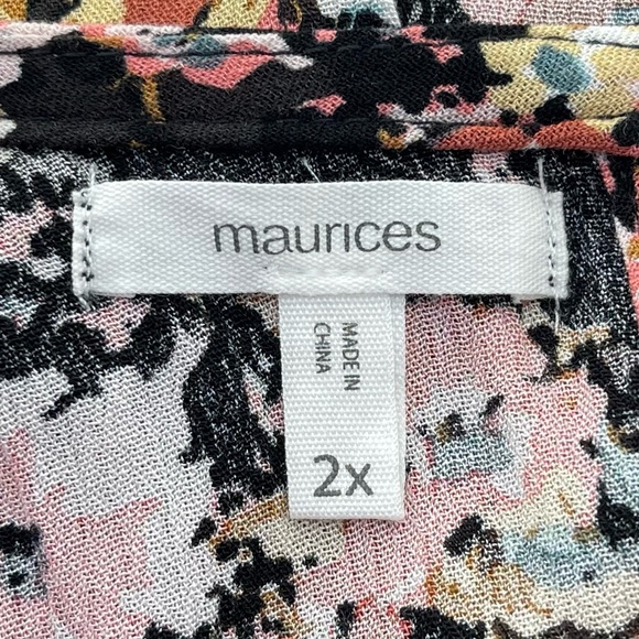 Maurices Black Floral Flutter Sleeve Lightweight Blouse Top, Women's 2X - Picture 7 of 8